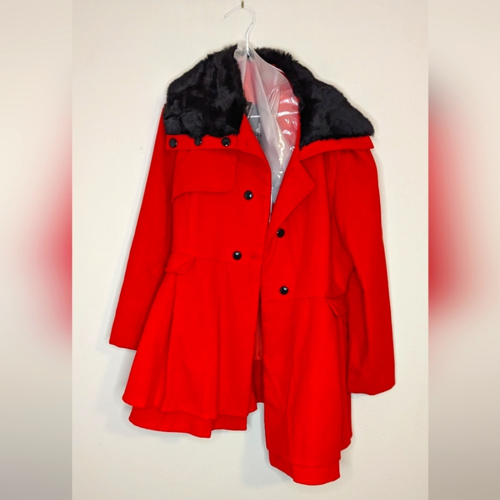 Zeagoo Women's Fashion Faux Fur Lapel Double-Breasted Thick Wool Trench Coat